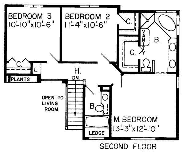 Traditional Floor Plan - Upper Floor Plan #312-572