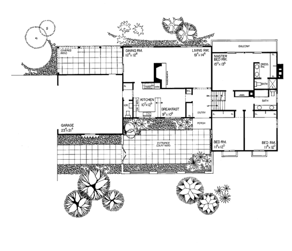 Architectural House Design - Adobe / Southwestern Floor Plan - Main Floor Plan #72-584