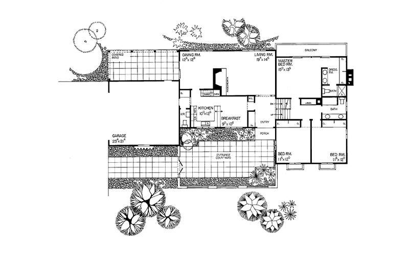 House Blueprint - Floor Plan - Main Floor for Adobe / Southwestern House Plan #72-584 - 3 bed, 0 bath