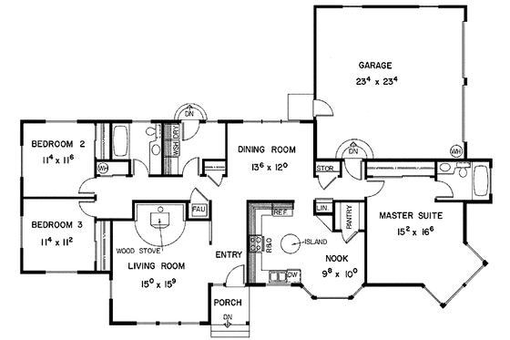 Floor Plan - Main Floor for Craftsman House Plan #60-707 - 3 bed, 2 bath