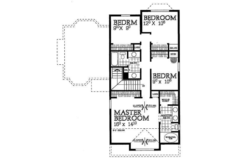 Home Plan - Floor Plan - Upper Floor for Mediterranean House Plan #72-955 - 4 bed, 2.5 bath