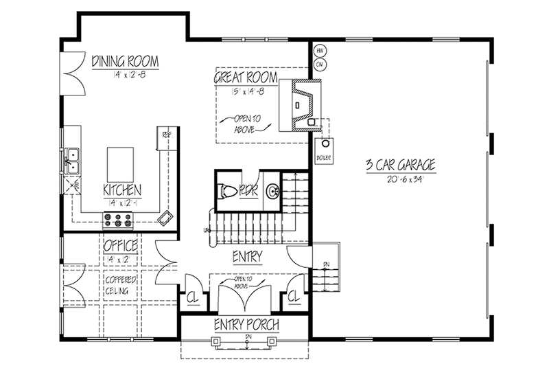 Architectural House Design - Floor Plan - Main Floor for Country House Plan #1061-34 - 3 bed, 2.5 bath