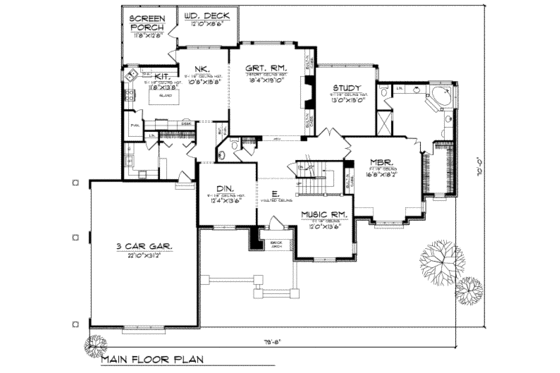 Floor Plan - Main Floor for European House Plan #70-518 - 4 bed, 3.5 bath