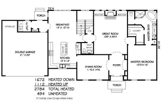 Floor Plan - Main Floor for Bungalow House Plan #424-381 - 3 bed, 2.5 bath