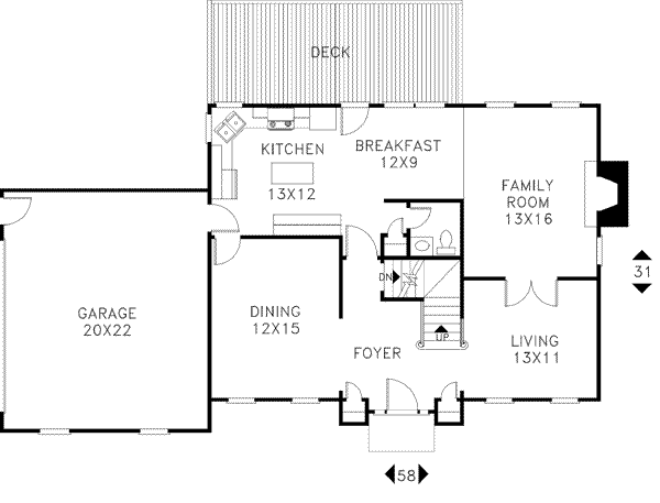 House Blueprint - Colonial Floor Plan - Main Floor Plan #56-145