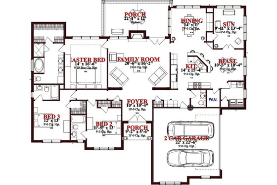 Floor Plan - Main Floor for Traditional House Plan #63-346 - 3 bed, 2.5 bath