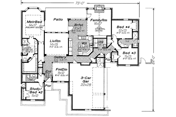 Floor Plan - Main Floor for European House Plan #310-134 - 4 bed, 3 bath