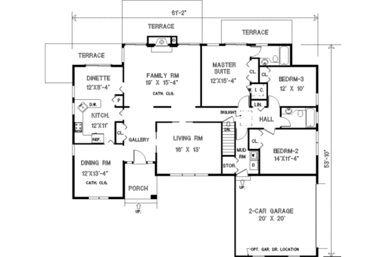 Floor Plan - Main Floor for Ranch House Plan #3-162 - 3 bed, 2 bath