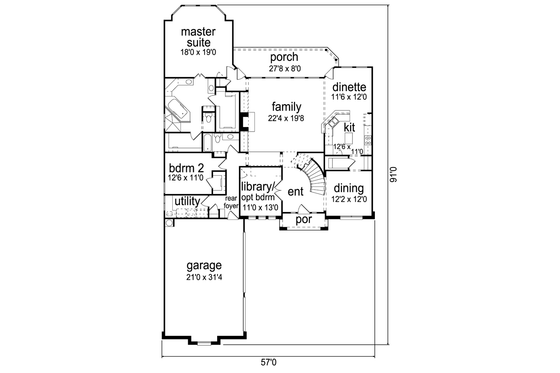Floor Plan - Main Floor for Mediterranean House Plan #84-528 - 4 bed, 3 bath