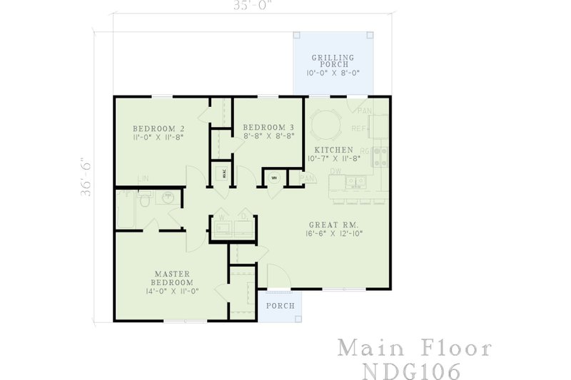 House Blueprint - Floor Plan - Main Floor for Country House Plan #17-2748 - 3 bed, 1 bath