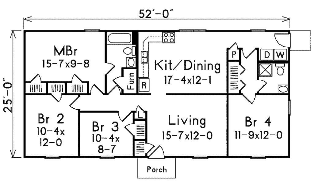 Ranch Style House Plan 4 Beds 2 Baths 1300 Sq/Ft Plan