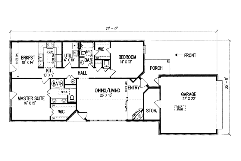 Home Plan - Floor Plan - Main Floor for Traditional House Plan #45-522 - 2 bed, 2 bath