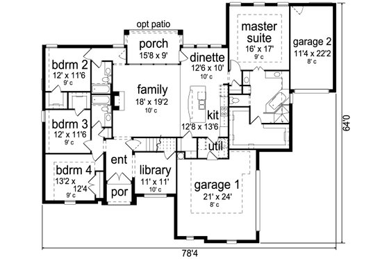 Floor Plan - Main Floor for European House Plan #84-592 - 4 bed, 3 bath