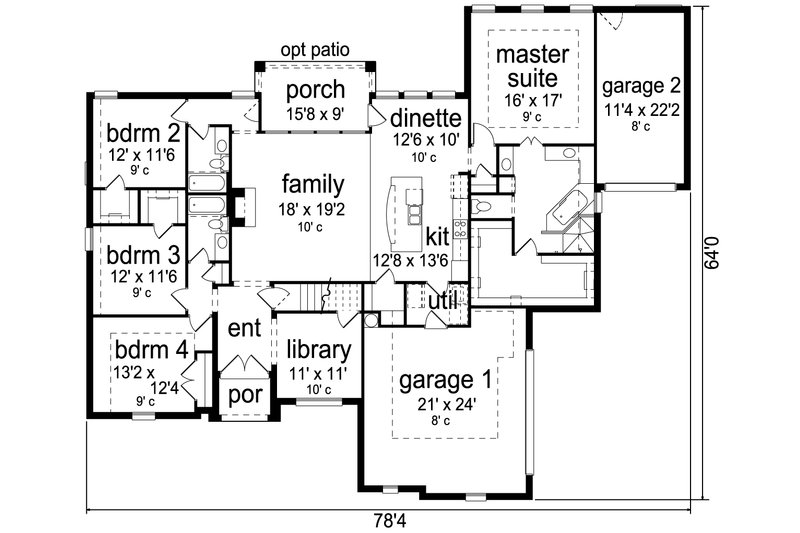 House Blueprint - Floor Plan - Main Floor for European House Plan #84-592 - 4 bed, 3 bath