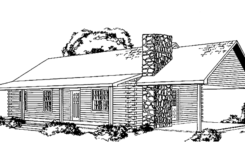 House Blueprint - Log Exterior - Front Elevation Plan #964-9