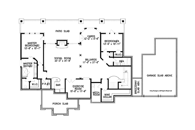 House Blueprint - Floor Plan - Lower Floor for Ranch House Plan #54-365 - 4 bed, 4 bath