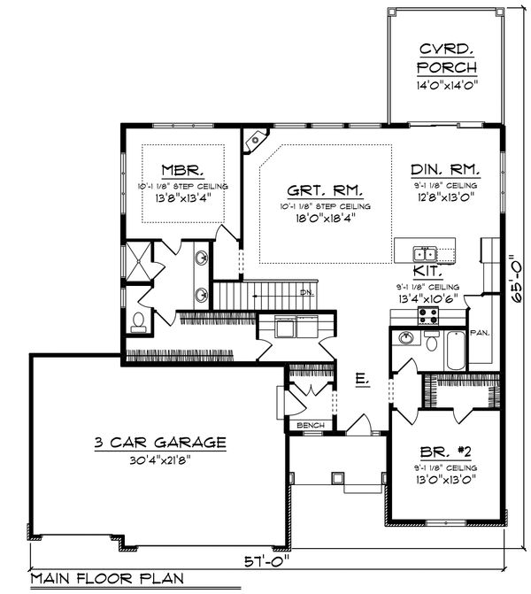 Architectural House Design - Ranch Floor Plan - Main Floor Plan #70-1458