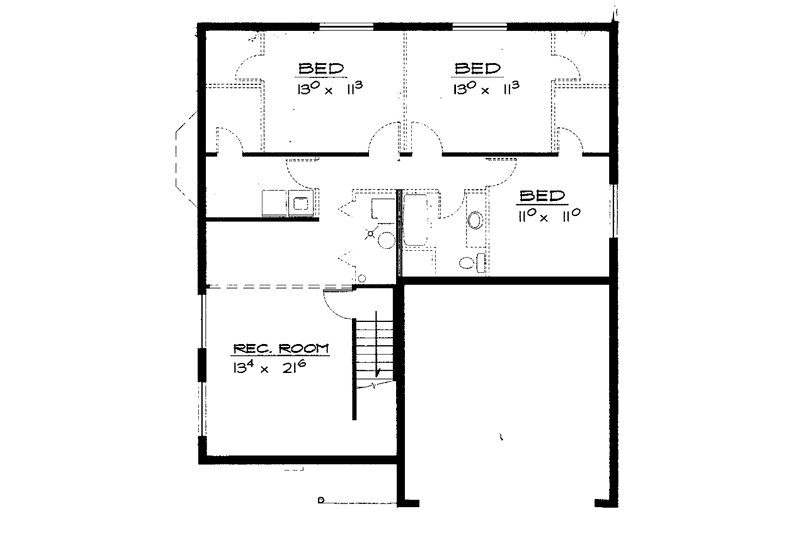 Home Plan - Floor Plan - Upper Floor for Ranch House Plan #308-266 - 3 bed, 1 bath