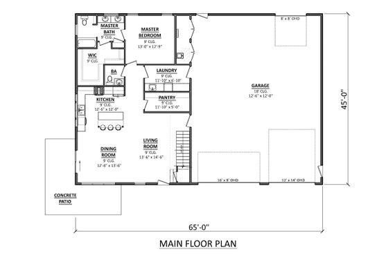 Floor Plan - Main Floor for Barndominium House Plan #1089-38 - 3 bed, 2.5 bath