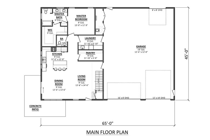 Dream House Plan - Floor Plan - Main Floor for Barndominium House Plan #1089-38 - 3 bed, 2.5 bath