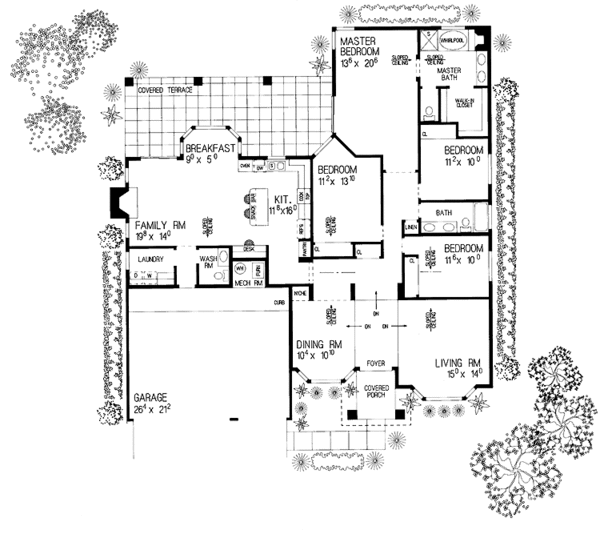 Architectural House Design - Mediterranean Floor Plan - Main Floor Plan #72-911