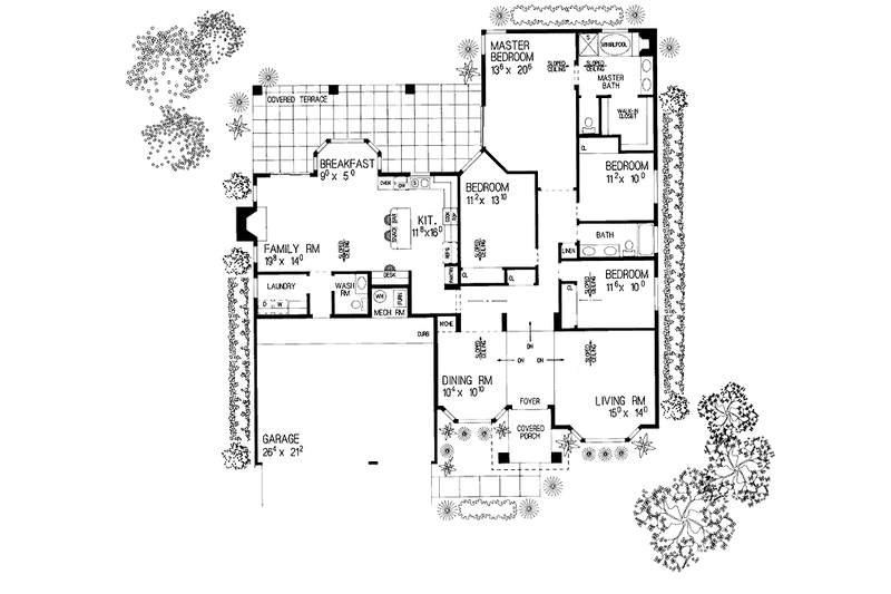 House Blueprint - Floor Plan - Main Floor for Mediterranean House Plan #72-911 - 4 bed, 2.5 bath