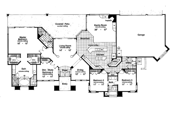 Floor Plan - Main Floor for Mediterranean House Plan #417-510 - 4 bed, 3 bath