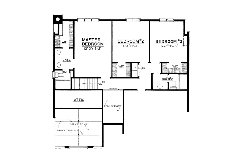 House Blueprint - Floor Plan - Upper Floor for European House Plan #1016-106 - 3 bed, 2.5 bath