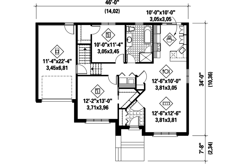 Architectural House Design - Floor Plan - Main Floor for Contemporary House Plan #25-4591 - 2 bed, 1 bath