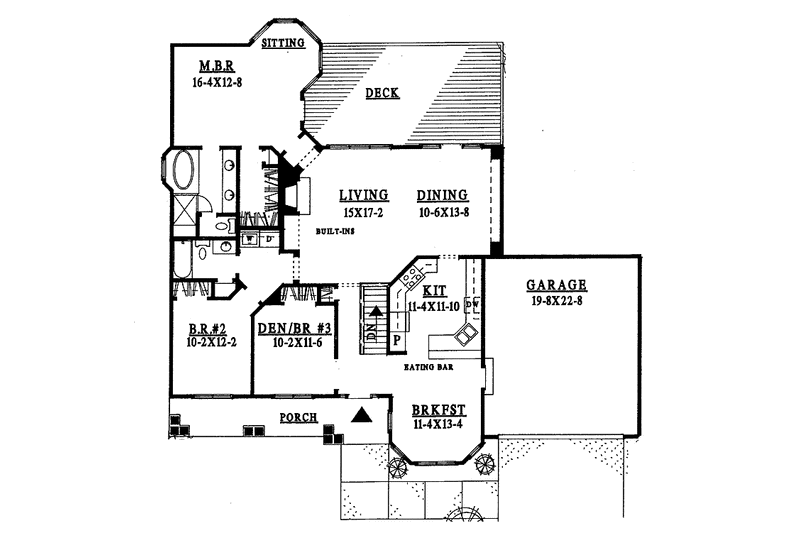 Dream House Plan - Floor Plan - Main Floor for Country House Plan #334-127 - 3 bed, 2 bath