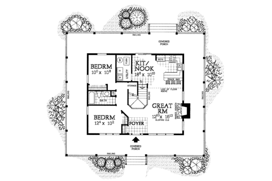 Floor Plan - Main Floor for Country House Plan #72-1020 - 3 bed, 2 bath