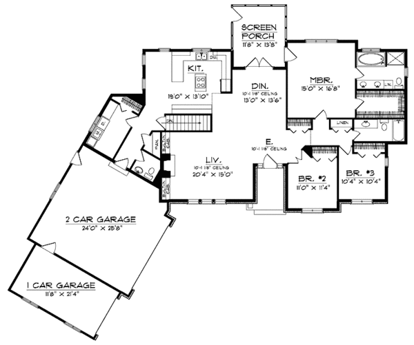 Architectural House Design - Ranch Floor Plan - Main Floor Plan #70-1354