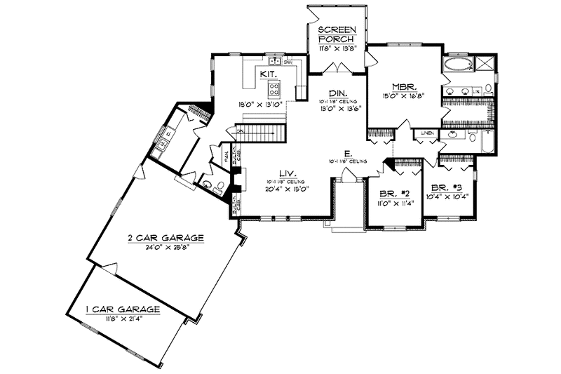 Home Plan - Floor Plan - Main Floor for Ranch House Plan #70-1354 - 3 bed, 2.5 bath