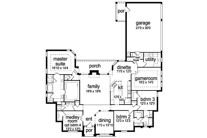 House Design - Floor Plan - Main Floor for Tudor House Plan #84-727 - 3 bed, 3 bath