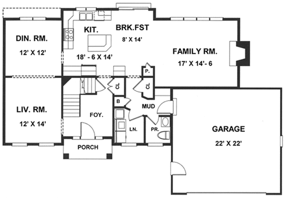 House Plan Design - Colonial Floor Plan - Main Floor Plan #1001-108