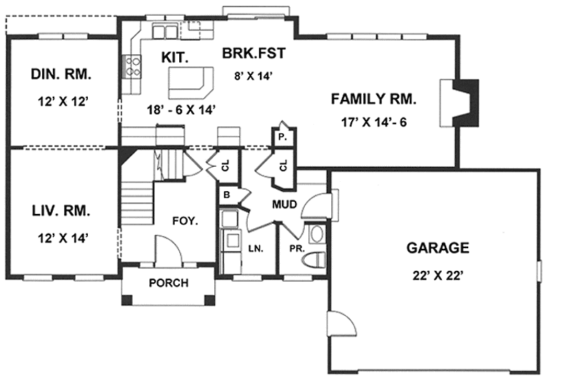 House Blueprint - Floor Plan - Main Floor for Colonial House Plan #1001-108 - 4 bed, 2.5 bath