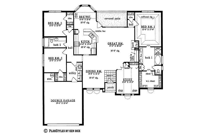 Home Plan - Floor Plan - Main Floor for Ranch House Plan #42-464 - 3 bed, 2 bath