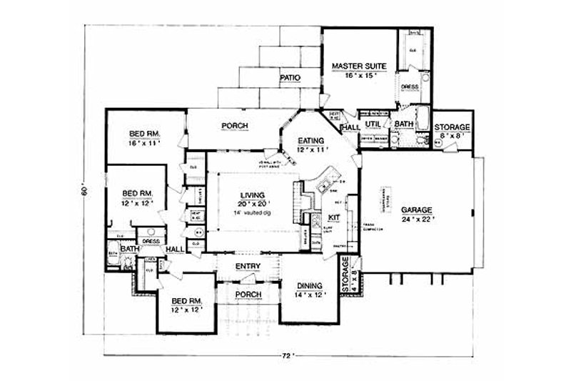 House Design - Floor Plan - Main Floor for Traditional House Plan #45-474 - 4 bed, 2 bath
