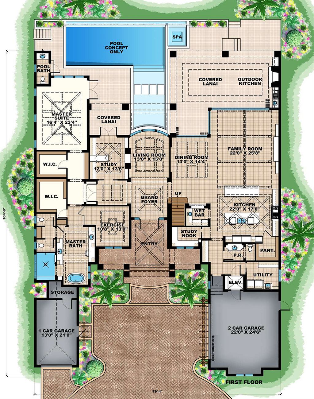 Mediterranean Style House Plan - 4 Beds 5 Baths 9430 Sq/Ft Plan #27-542 ...