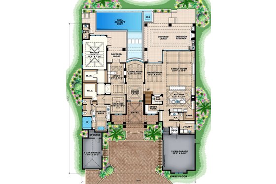 Floor Plan - Main Floor for Mediterranean House Plan #27-542 - 4 bed, 5 bath