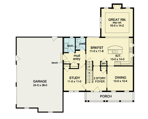 Architectural House Design - Colonial Floor Plan - Main Floor Plan #1010-35