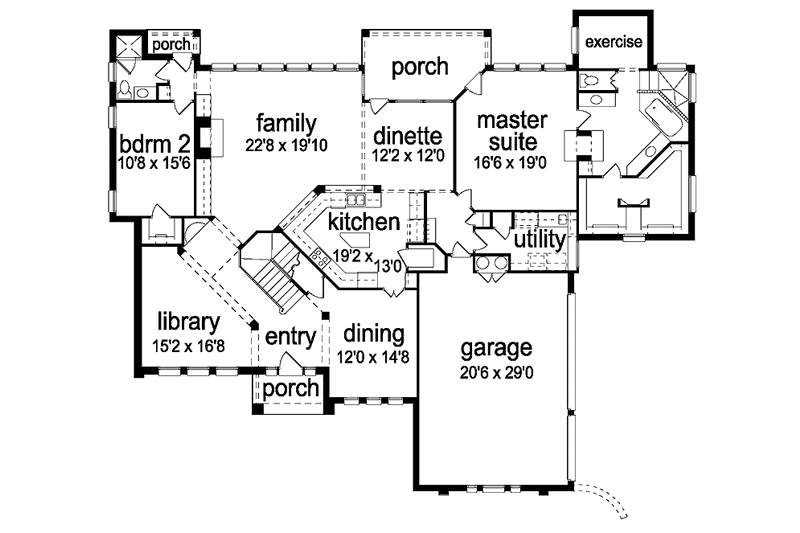 Home Plan - Floor Plan - Main Floor for Traditional House Plan #84-739 - 4 bed, 4 bath