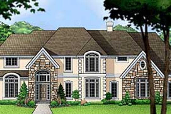 Exterior - Front Elevation for European House Plan #67-620 - 5 bed, 6 bath