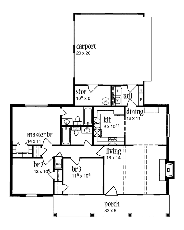 Country Style House Plan 3 Beds 2 Baths 1157 Sq Ft Plan 36 510 Floorplans Com