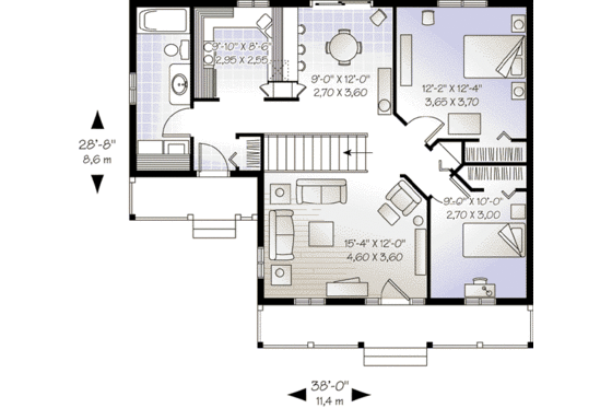 Floor Plan - Main Floor for Cottage House Plan #23-526 - 2 bed, 1 bath