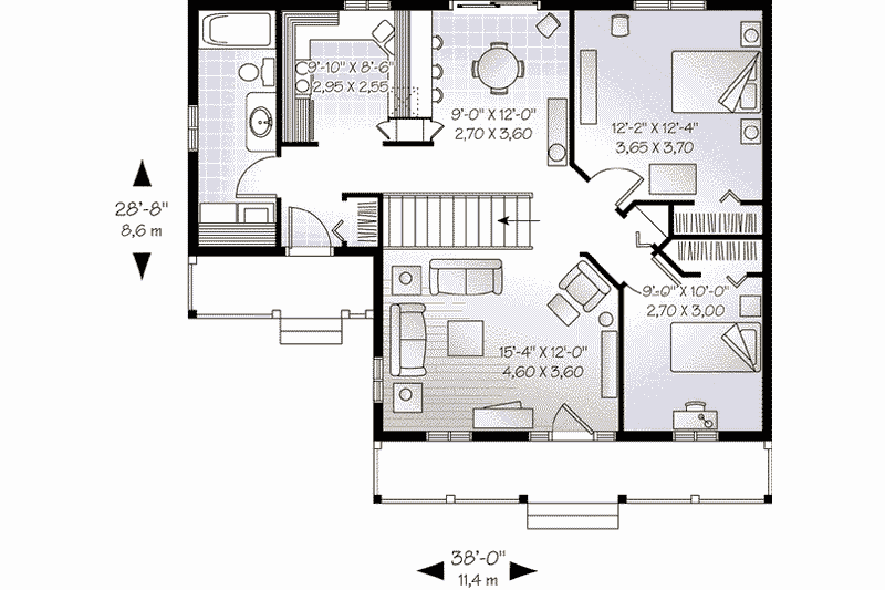 House Design - Floor Plan - Main Floor for Cottage House Plan #23-526 - 2 bed, 1 bath