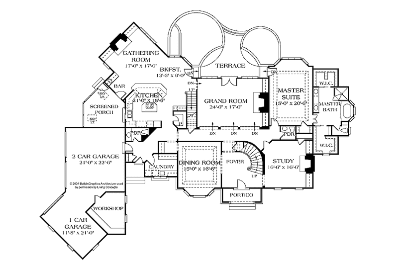 House Blueprint - Floor Plan - Main Floor for European House Plan #453-242 - 5 bed, 4 bath