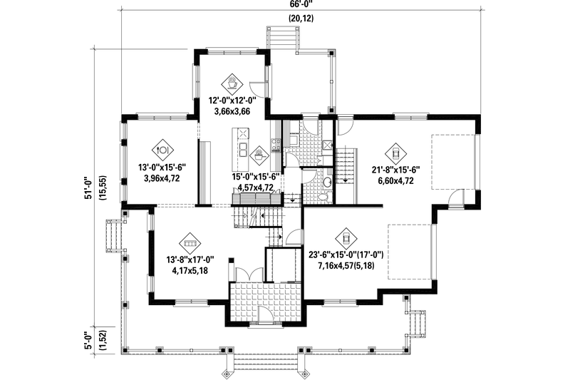 Home Plan - Floor Plan - Main Floor for Country House Plan #25-4484 - 4 bed, 2 bath