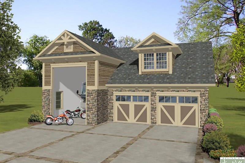 Home Plan - Craftsman, Front Elevation, RV Garage