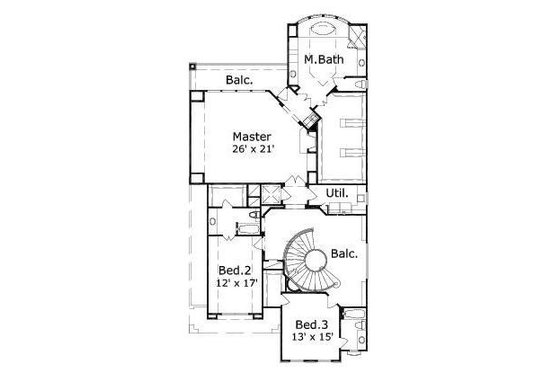 Floor Plan - Upper Floor for European House Plan #411-400 - 3 bed, 4.5 bath